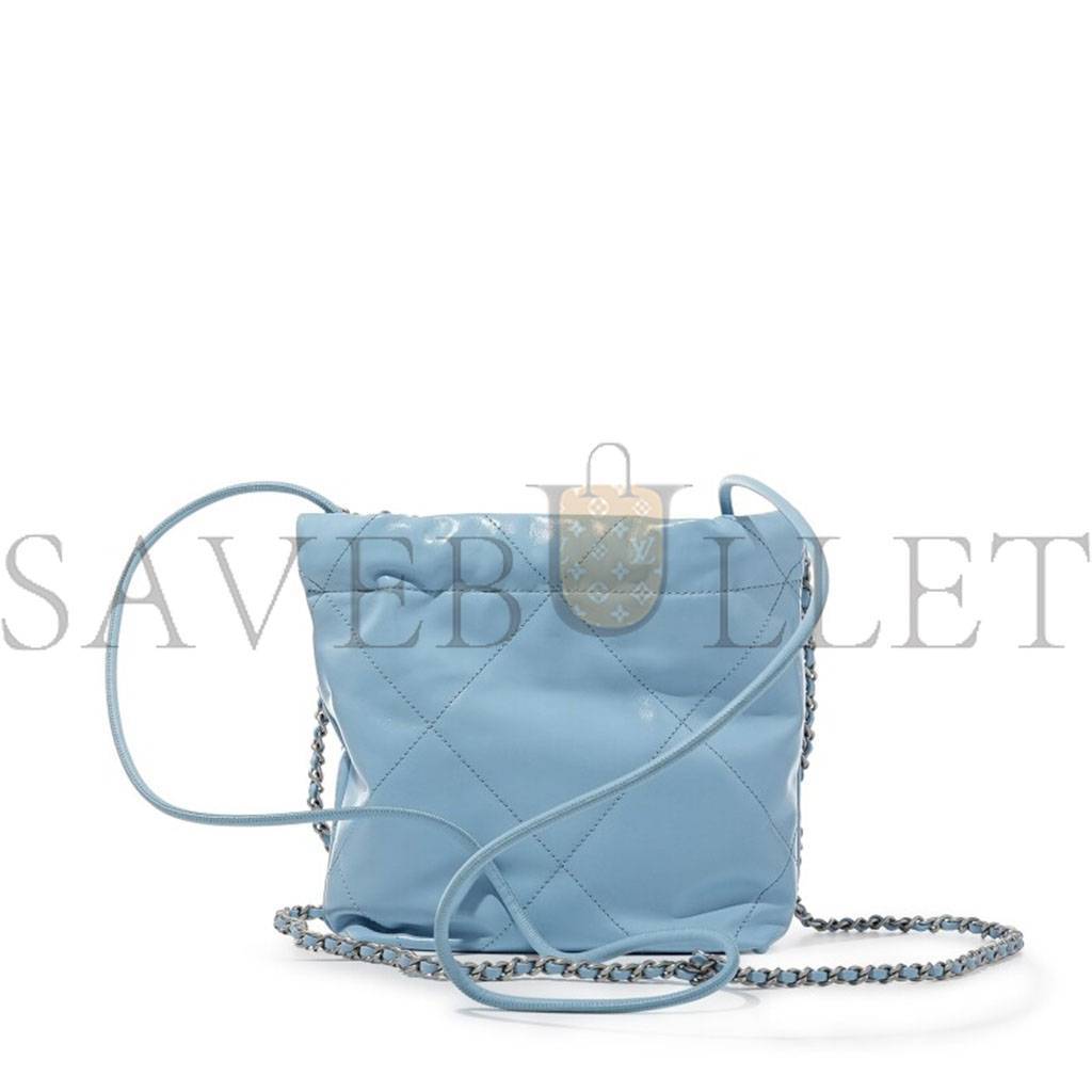 Ch*el light blue quilted calfskin mini 22 bag silver hardware as3980 (20*19*6cm)